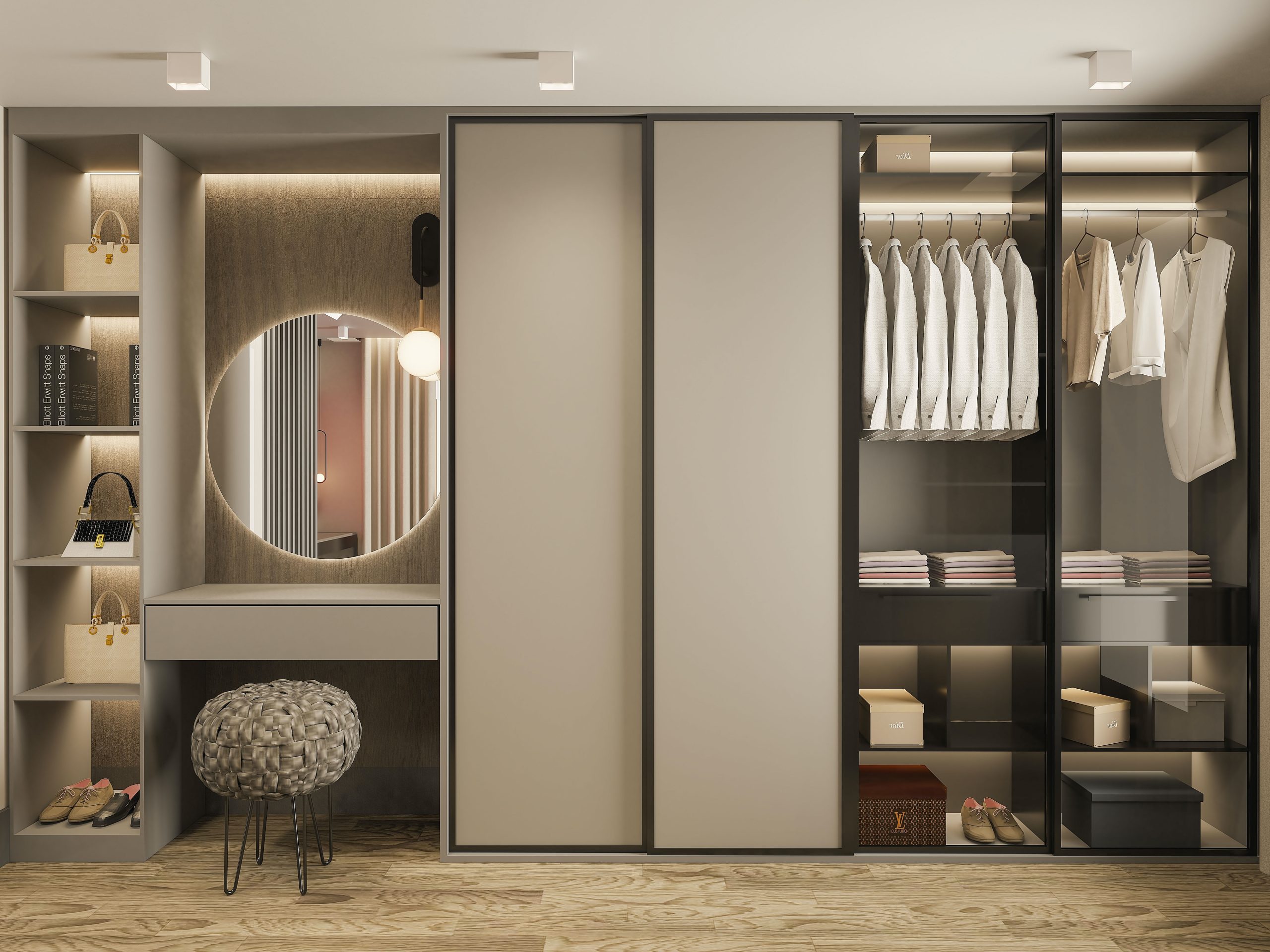 Premium wardrobe design featuring high-quality wood and finish