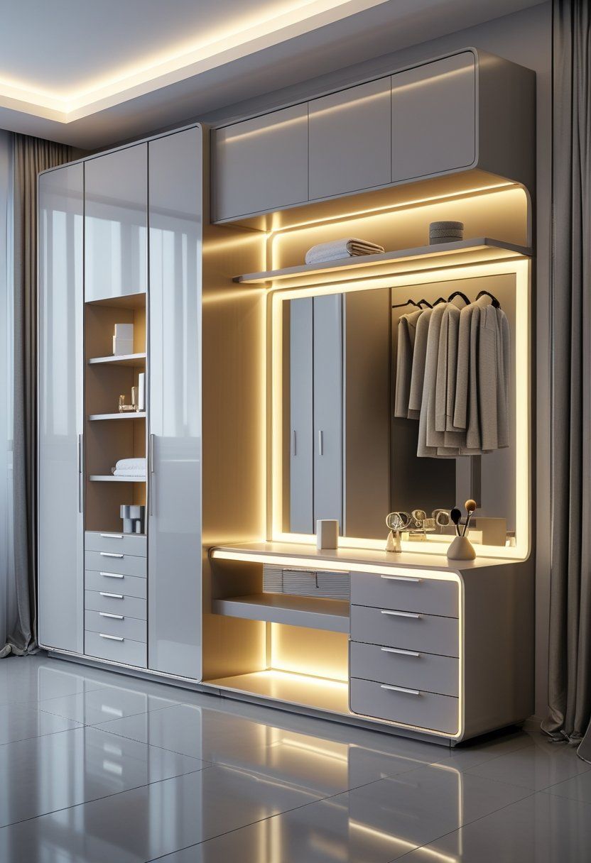 Modern wardrobe design with sliding doors and wooden finish
